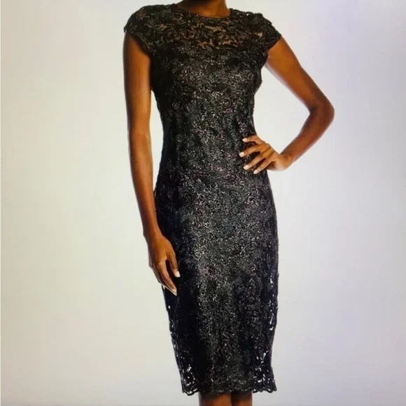 Marina size 4 cap sleep silver lace dress - Picture 1 of 9